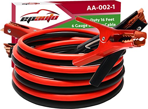 EPAuto 6 Gauge x 16 Ft Heavy Duty Jumper Cables Emergency Boost Kit Car/SUV | With Safety Gloves & Travel Bag (Safe Jump Start for Dead Batteries) For Car & SUV - size: 16-Feet x 6-Gauge