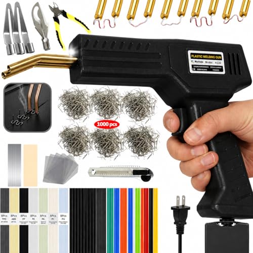 Upgraded 220W Plastic Welder Kit – Black Edition | 2-in-1 Hot Stapler & Plastic Welding Gun for Car Bumper Repair | Fix Cracked Plastic in Seconds | 1000 Staples, 100 Welding Rods | DIY Repair Tool - color: Black