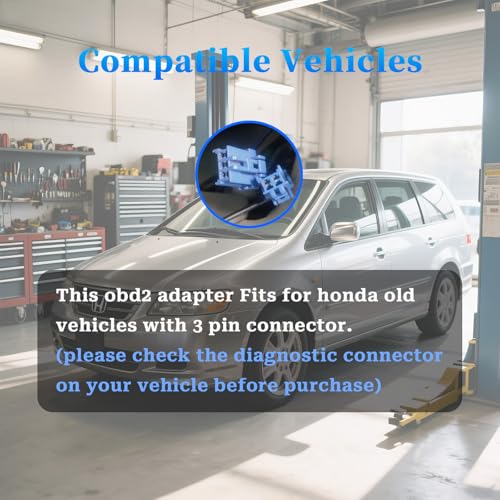 OBD1 to OBD2 Adapter Fits for Honda 3Pin OBD Diagnostic Cable Connector | Compatible for Honda Old Vehicles 3 Pin OBD1 to 16 Pin OBD2 Adapter, Work with Obdii Diagnostic Scanner Tools/Code Reader - style: Fit for honda-3pin