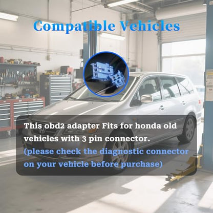 OBD1 to OBD2 Adapter Fits for Honda 3Pin OBD Diagnostic Cable Connector | Compatible for Honda Old Vehicles 3 Pin OBD1 to 16 Pin OBD2 Adapter, Work with Obdii Diagnostic Scanner Tools/Code Reader - style: Fit for honda-3pin