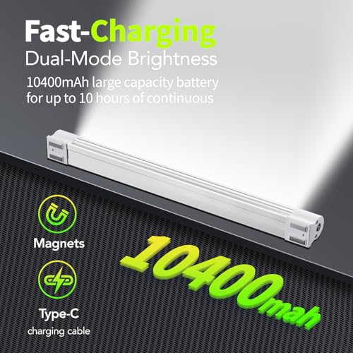 LETOUR LED Tube Magnetic Light Work Lights 6000Lumens 10400mAh 5 Lighting Options Camping Lantern USB Rechargeable Portable Battery Powered Lights with 2 Magnets Endurance for 80 Hours - size: 13.38in