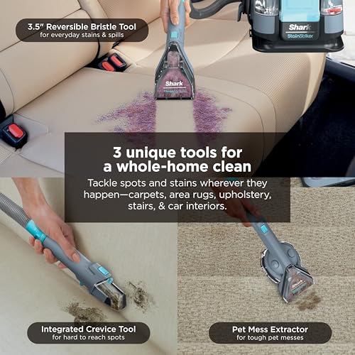 Shark Stain Striker, Portable Carpet, Upholstery and Area Rug Cleaner, 4 Tools, Full Size Solutions, Stain and Odor Remover, Blue, PX202BRN - style: StainStriker + 4 Tools + XL Cleaning Solutions