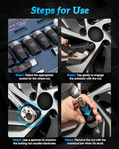 Locking Lug Nut Removal Tool,Heavy Duty Wheel Lock Removal Kit | 10 Pieces Lug Nut Extractor,Wheel Lock Removal Tool for Stripped, Rounded or Damaged Lug Nuts Removing
