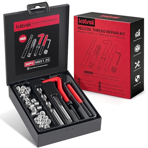 Kolvoii M8 x 1.25 Helicoil Thread Repair Kit, Metric Helicoil Kit | Restore M8 x 1.25 threads with stainless inserts, drill and tap tools for engines, chassis and machinery repair - size: M8×1.25