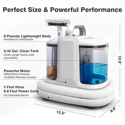 Coospider 18Kpa Portable Carpet Cleaner Machine, Powerful Suction with Cleaning Tools & Upholstery Cleaner, Couch Cleaning with Pet Stains Remover for Dog Bed, Furniture, Rug, Sofa, Car & Mattress