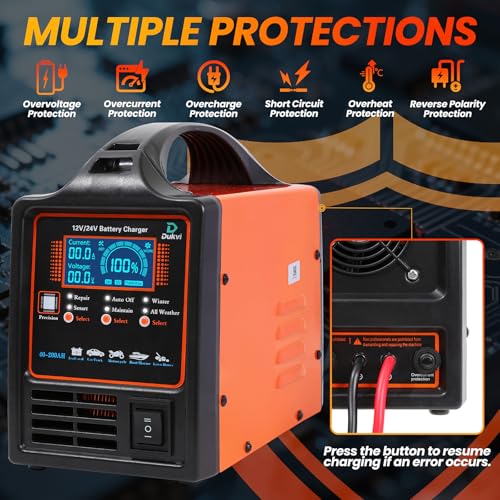 12V 24V Car Battery Charger Heavy Duty, 0-15A Automatic Battery Maintainer, Smart Trickle Charger with Repair & Winter Mode, Auto Shut-Off for AGM, Deep Cycle, Motorcycle, Truck, RV, Marine - size: 12V/24V