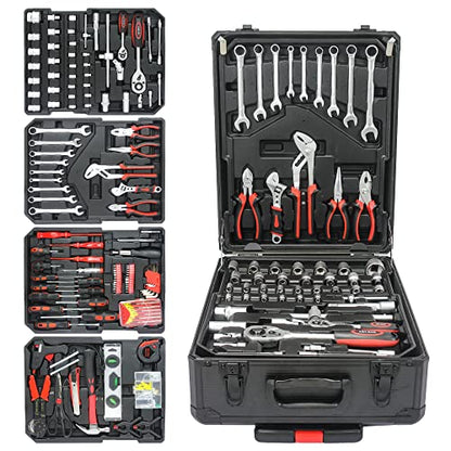 899pcs Rolling Tool Box Set with Lock,Rolling Trolley Case Tool Sets, 4 Layer of Tool Sets 90 Piece Tool Kits on Wheel, Wrench Socket Rolling Hand Tool Box Tool Kit for Garage,Repair Kit(Black) - size: 899pcs - Black