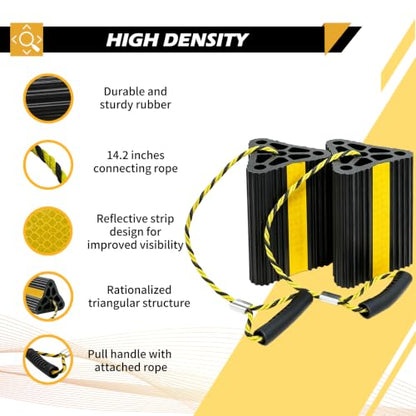Wheel Chocks for RV Trailer Travel Camper Truck Car, Sturdy Heavy Duty Simple Easy to Use, Rubber Tires Block Stopper Chock with Rope and Yellow Reflective Tape Trailer RV Accessary(2set4pack) - size: 8.2" 2pair