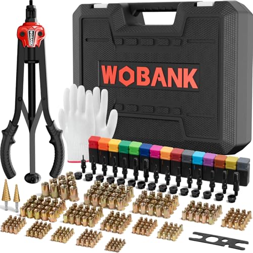 Rivet Nut Tool, 16" Heavy Duty Rivnut Tool Kit with 15PCS Metric/SAE Mandrels, 290PCS Rivet Nuts, 2 Step Drills, Wrench, Gloves & Carrying Case, Auto Release Nut Design - size: With 15 Mandrels 290 Nuts & 2 Step Drills