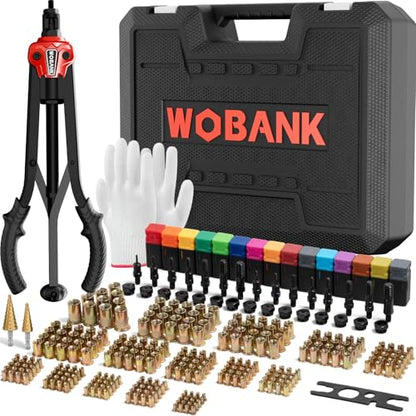 Rivet Nut Tool, 16" Heavy Duty Rivnut Tool Kit with 15PCS Metric/SAE Mandrels, 290PCS Rivet Nuts, 2 Step Drills, Wrench, Gloves & Carrying Case, Auto Release Nut Design - size: With 15 Mandrels 290 Nuts & 2 Step Drills