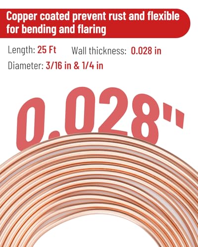 25 ft 3/16in &1/4in Copper Coated Brake Line Flaring Tool Kit, Includes 3-in-1 Tube Bender, Double & Single Flaring Tool Set, 1 Tube Cutter, 4 Threads Unions, 40 Fittings - color: 3/16 in & 1/4 inc Copper Coated