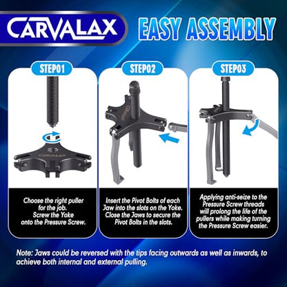 CARVALAX Gear Puller 7 Ton, Heavy Duty CR-V Steel 2 & 3 Reversible Jaw Bearing/Pulley Puller – Professional Automotive & Industrial Tool for Mechanics, DIYers - size: 7T