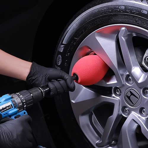 Wheel Rims Polisher, SPTA Polishing Ball, Polishing Cone, Metal Wheel Polishing Tool, Ball Buster Wheel and Rim Polisher System Attaches to Standard Household Drill - color: Red Oval Polishing Ball