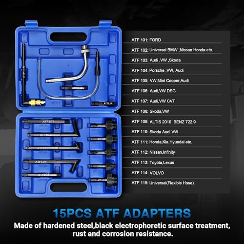 YSTOOL 7.5L Transmission Fluid Pump Manual ATF Refill Fill System Dispenser Hand Pump Kit Portable Automatic Oil Transfer Change Filling Tools with 15PCS ATF Adapters Blue Case - color: Blue Case