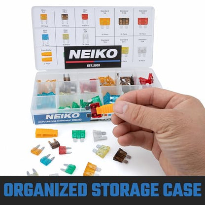 NEIKO 50502A Car Fuses Assortment Set, 140pc, Fast Acting, Auto Fuses Kit, Standard and Mini Sizes, 5A, 7.5A, 10A, 15A, 20A, 25A, and 30 Amp, Marine Boat, Automotive, RV, Car Fuse Kit, Fuse Puller - style: Standard & Mini Car Fuse Set