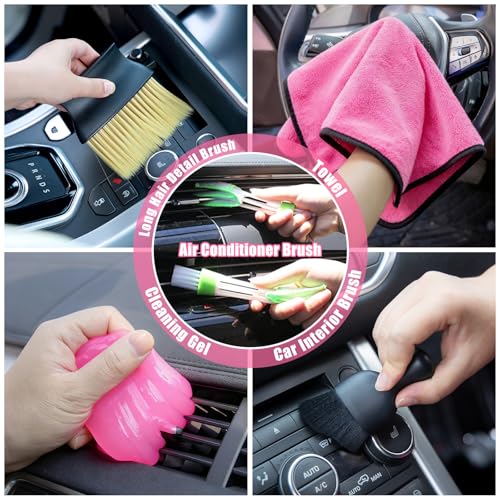 Car Cleaning Kit, Car Vacuum Interior Detailing Cleaner Kit with High Power Handheld Vacuum, Brush Set, Windshield Tool, Duster, Towels, Complete Car Care Tools for Women (Pink) - color: Pink