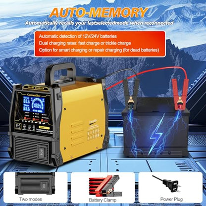 12V 24V Car Battery Charger Heavy Duty, 0-15A Automatic Battery Maintainer, 2026 Upgraded, Fast & Trickle Charge, Pulse Repair, for AGM Lead-Acid Deep Cycle, Car Truck Motorcycle RV Boat Lawn Mower