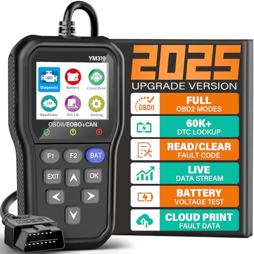 BluSon YM319 OBD2 Scanner Diagnostic Tool with Battery Tester, Check Engine Fault Code Reader with Live Data, Cloud Printing, DTC Lookup, Freeze Frame, Scan Tool for All OBDII Protocol Cars Since 1996 - color: Black
