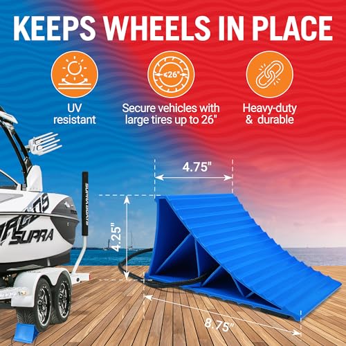 Trailer Wheel Chocks with Rope and Wheel Dock, for Boat Trailers, Travel Campers, RV Accessories, Travel Trailers, and All Trailer Tires - style: Chocks