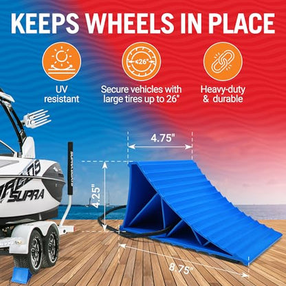 Trailer Wheel Chocks with Rope and Wheel Dock, for Boat Trailers, Travel Campers, RV Accessories, Travel Trailers, and All Trailer Tires - style: Chocks