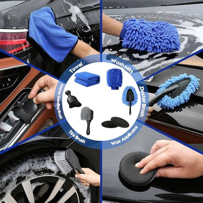 Qydipclin 29Pcs Car Detailing Kit, Car Detailing Brush Set, Car Wash Cleaning Kit, Car Detailing Brushes, Professional Car Care Kit for Interior Exterior Wheels, Blue - size: 29pcs