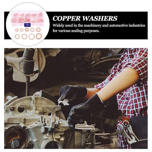 200 Pcs Oil Drain Plug Washer Assortment Copper Crush Washer Set Sealing Rings for Engine Oil Drain Plug Gaskets Replacement for Automotive and Machinery Use