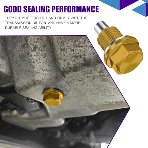 M14×1.5 Magnetic Oil Drain Plug, Transmission Oil Plug, Oil Pan Sump Drain Nut Bolt Screw Repair Kit, Car Magnetic Oil Drain Plug Removal Tool for Honda, Mazda, Suzuki, Jeep, Odyssey - color: Gold