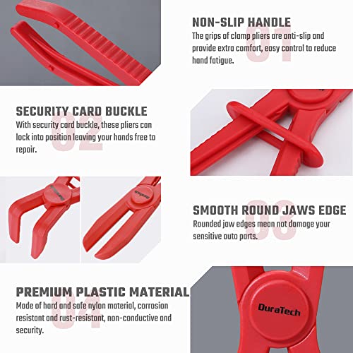 DURATECH 6-Piece Hose Clamp Pliers Set - Straight & 90 Angled | Pinch Off Pliers for Flexible Hoses, Fuel, Gas, Brake & Radiator Lines - size: 6-Piece, style: 90 Angled