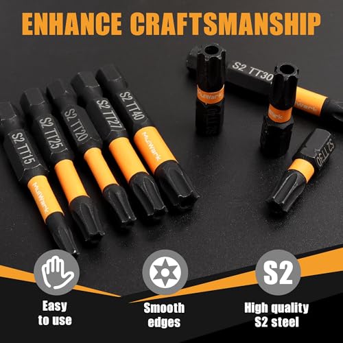 MulWark Torx Security Bit Set, 27 Pieces (T5–TT40) – Precision Tamper-Proof Star Bits with Smooth Edges, 1/4" Hex Shank, and Magnetic Holder – Christmas Gift for DIY & Repair Projects - style: 2" & 1" Torx Bits Set 27 PCs (T5-TT40)