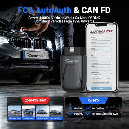 VDIAGTOOL D200 Bidirectional OBD2 Scanner, Bluetooth Car Diagnostic Scan Tool, Full System Diagnosis, 26 Resets (49+ Upgradeable), Lifetime Free Updates, CAN-FD & FCA AutoAuth for iOS & Android