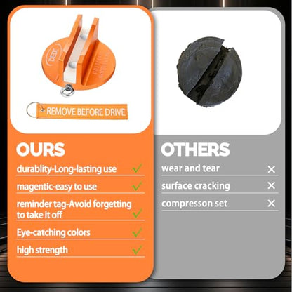 DEDC Universal Aluminum Grooved Magnetic Jack Pad 2 Pcs, Jacking Puck Pinch Weld Frame Rail Adapter with 2 Reminder Streamers, Oil Change Mush Haves, Mechanic Tools in Garage, Gifts for Mechanics - color: Orange 2 Pcs
