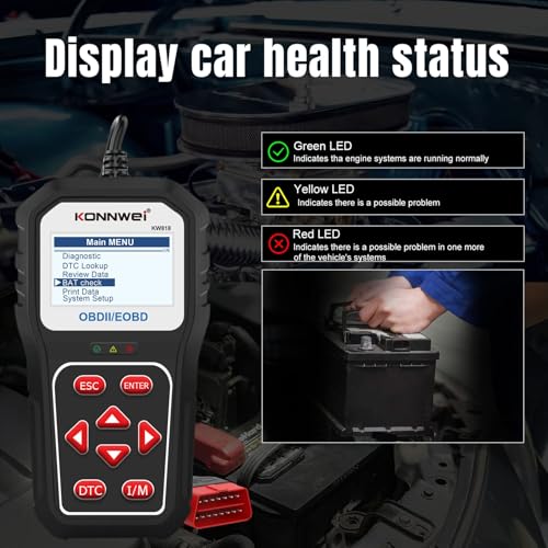 KONNWEI KW818 Bluetooth OBD2 Scanner for All Vehicles – Car Code Reader, Check Engine Light Diagnostic Tool, Full OBDII Functions, Real-Time Data, Fault Code Reader, Compatible with iOS & Android