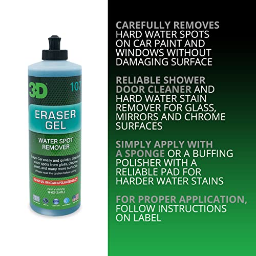 3D Eraser Gel Water Spot Remover – Acidic Gel Formula for Hard Water Spots & Mineral Deposits – Safe for Paint, Glass, Chrome, Plastic & Metal - 16 oz