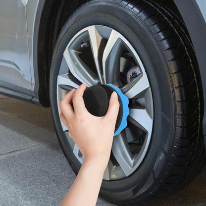 2 Pack Large Tire Shine Applicator Pad, Tire Hex Grip Applicator, Tire Shine Car Detailing Foam Sponge Tool, Reusable Car Cleaning Supplies After Car Wash Tire Cleaner for Applying Tire Shine - color: Red and Blue