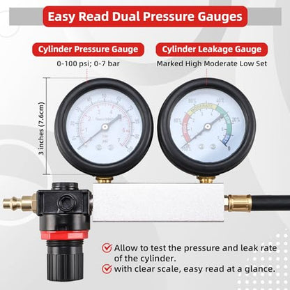 8MILELAKE Cylinder Leak Down Tester Tool Kit, Gasoline Engine Compression Leak Down Tester Set, Tu-21 Cylinder Detector with Dual Gauges