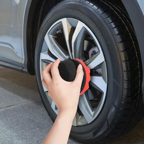 4 Pack Large Tire Shine Applicator Pad, Tire Hex Grip Applicator, Tire Shine Car Detailing Foam Sponge Tool, Reusable Car Cleaning Supplies After Car Wash Tire Cleaner for Applying Tire Shine - color: 4 Pack Black and Red