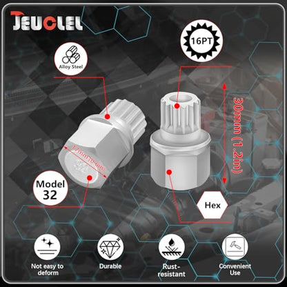 32/16PT Wheel Locking Nut Key for BMW, Anti-Theft Lug Nut Removal | Wheel Lock Nut Socket Adapter, Anti-Theft Screw Remover, Hand Repair Tool, Tyre Fitting, garage - size: 32/16Pt Key