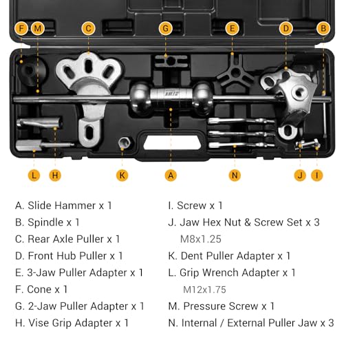 EWK 9-Way Slide Hammer Puller Set, 5 lb Slide Hammer Wheel Hub Puller CV Axle & Rear Axle Bearing Remover, Front Wheel Hub Dent Puller Kit for Bearings Bushings Seals Gears
