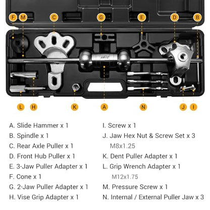 EWK 9-Way Slide Hammer Puller Set, 5 lb Slide Hammer Wheel Hub Puller CV Axle & Rear Axle Bearing Remover, Front Wheel Hub Dent Puller Kit for Bearings Bushings Seals Gears
