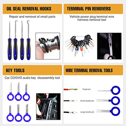 GOOACC 238Pcs Trim Removal Tool, Auto Push Pin Bumper Retainer Clip Set Fastener Terminal Remover Tool Adhesive Cable Clips Pry Kit Car Panel Radio Removal Auto Clip Pliers - color: 120Pcs Clips + 118 Remover Blue