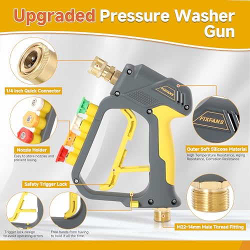 FIXFANS Foam Cannon Gun Dual Connector Accessory for Pressure Washer, Double Tip Attachment Soap Cannon with Power Washer Short Gun, Car Wash Foam Gun Kit, 1/4" Quick Connect, 5 Nozzle Tips - size: 1000ML