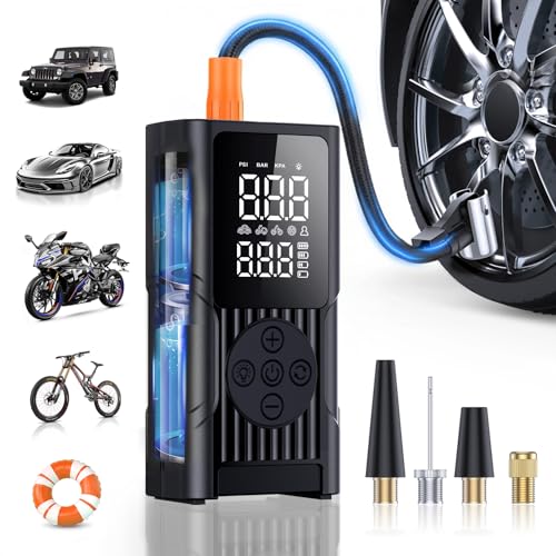 Hafuloky Tire Inflator Portable Air Compressor - 3X Faster Cordless Air Pump for Car Tires, 150PSI Electric Bike Pump with Digital Gauge & Auto Shut Off, LED Light, Power Bank
