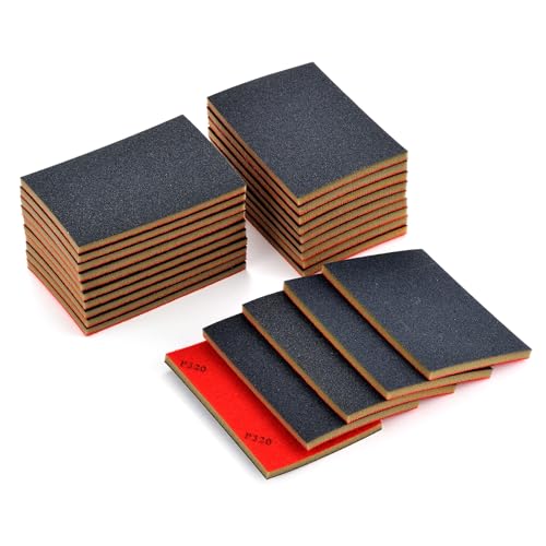 MAXMAN 20PCS Sanding Sponge Set, 320 Grit Soft Foam Hand Sander Block, 3x4 Inch Wet Dry Sandpaper, Ultra Fine Sandpaper Sponge, Reusable Sanding Pads for Metal Wood Furniture Models Drywall Polishing - style: 320 Grit