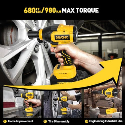 XGOLD DEVONIC Cordless Impact Wrench,750Ft-lb(980N.m) Brushless Impact Gun,2900RPM High Torque Impact Wrench,1/2 Inch with 3 Models,Charger & 6 Sockets, Power Impact Driver for Car Home