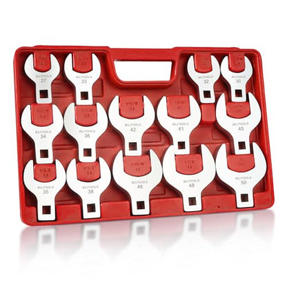 BILITOOLS 14PCS 1/2" Drive Jumbo Crows Foot Wrench Set, Metric | Big Crowfoot Wrench Set (27-50mm) for Large Fasteners. CR-V Steel, Mirror Chrome Finish. Fits 1/2" Drive Ratchets. - style: Metric, 27 - 50 Mm