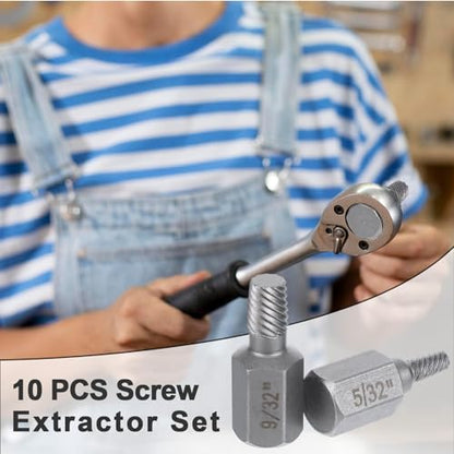 10Pcs Easy Out Screw Extractor Set,Broken Head Bolt Screw Cap Extractor,Hex Broken Bolt Extractor Kit,Broken Head Screw Hexagon Socket Bolt Removal Tool,Hex Head Bolt Remover Kit,Father's Day Gifts - color: Sliver