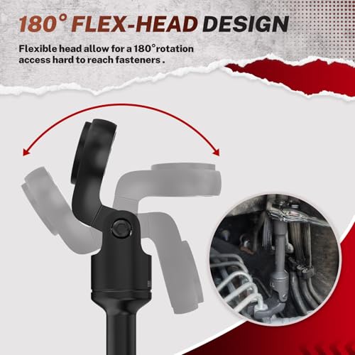 BILITOOLS 6PCS Long Flex Head Crows Foot Line Wrench Set 3/8" Drive | Injector Fuel Line Sockets Wrench Set, Crowfoot Flare Nut Socket Wrench, Metric 12 14 16 17 18 19 mm, Storage Box - style: Long Flex Head Wrench Set