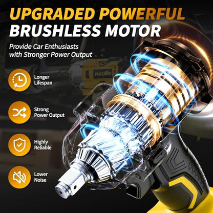 FULLYEA 1/2 inch Cordless Impact Wrench, 406Ft-lbs (550N.m) Brushless Impact Driver, 2x4000mAh Battery, 21V High Torque Power Impact Gun, Variable Speeds Electric Impact Wrench for Car/Mower/Pickup