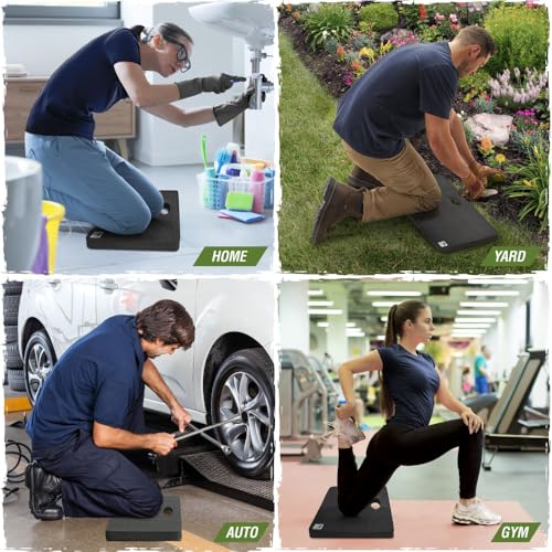RUGGED RHINO Heavy Duty Patent Pending Kneeling Pad, Shock Absorbent Thick Knee Pads, Holds Up to 300 lbs, Protect Knees from Hard Concrete Surfaces, For Mechanics, Yard Gardening, Gym, Onyx Black - color: Onyx Black