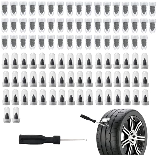 100PCS Tire Repair Rubber Nail Kit with 2 Sizes,Self-Service Tire Repair Kit with Plugs & Screwdriver for Quick Puncture Fix,Portable Screw in Tires Plugs as Tires Plug Kits - color: 100PCS
